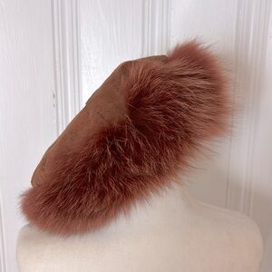 Gorgeous rust colour suede & fur beret